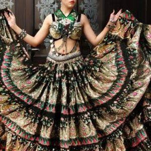 Fabulous Earthy Black Pink and Teal 25Yard ATS Tribal Bellydance Sparkl Skirt 3…